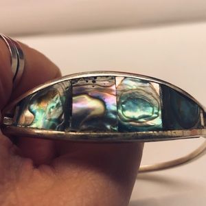 Abalone bracelet silver color bangle hologram boho gypsy glam festival rave cute